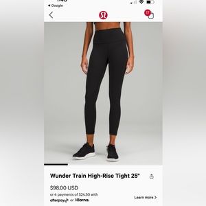 Lululemon Wunder Train High Rise Tight 25” Size 2